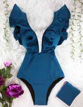 Load image into Gallery viewer, Ruffle sleeve one -piece swimsuit
